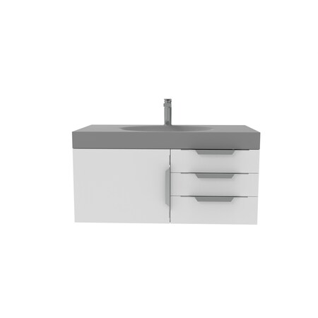 Castello Usa Thames 36-inch White Vanity Set with Gray Top and Brushed Nickel Handles CB-MC-36W-BN-20146-GR